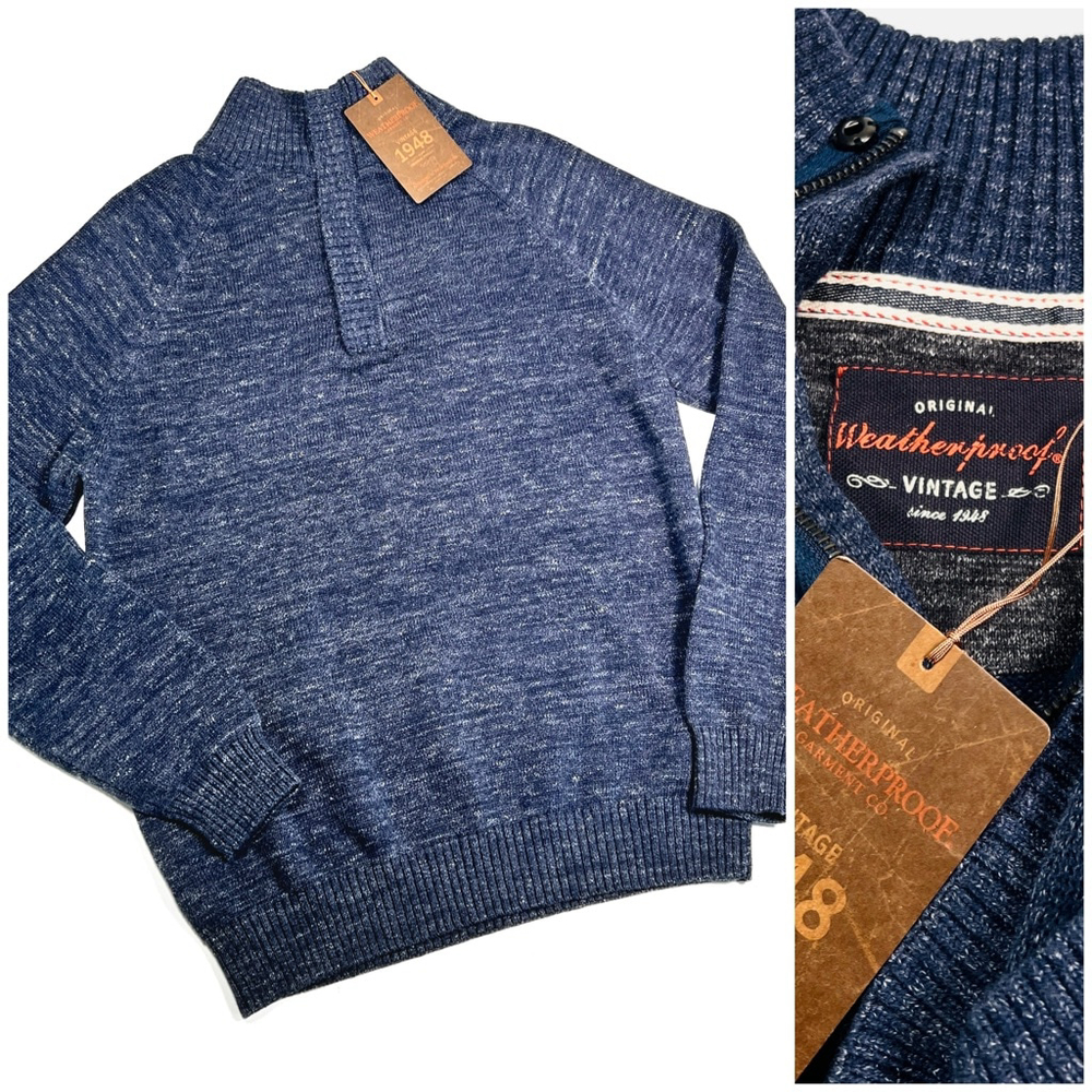 NWT Weatherproof Vintage Mens Sweater S Heather Blue Quarter-Zip Sweater Cotton